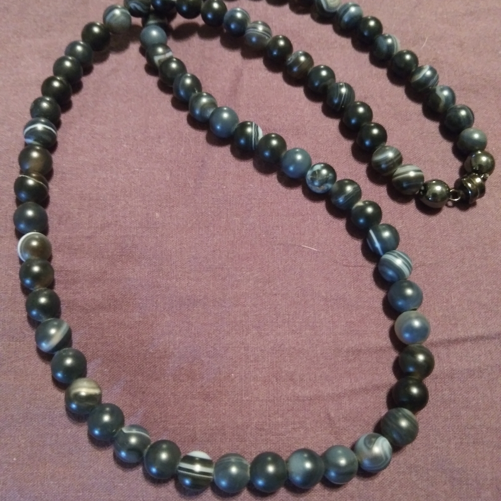 Black Banded Agate Bead Necklace